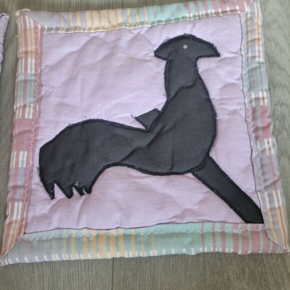 Handmade Quilted Rooster Design Pot Holders Set Of 2 Double-Sided Multicolor Cot - Picture 2 of 7